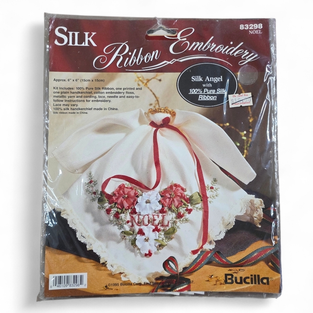 Vintage 1995 Bucilla Silk Ribbon Embroidery Kit Noel Angel Christmas Craft